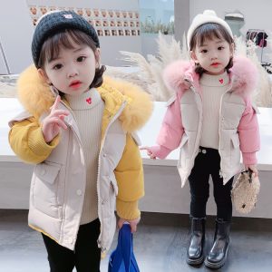 Girls' Color-Block Padded Coat with Patch Pockets