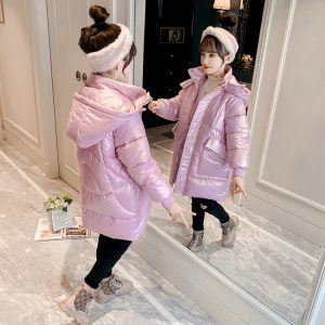 Girls' Mid-Length Padded Winter Coat, 3 Colorways