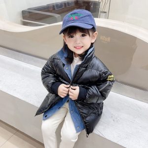 Girls' Faux-Layered Padded Coat in Black and Gold