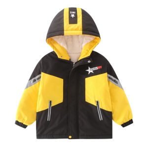 Boys' Padded Coat with Star Print & Faux Fur Trim