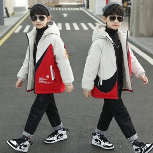 Boys' Thick Winter Parka Coat with Faux Fur Trim