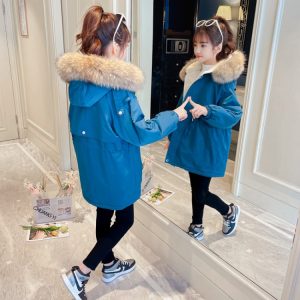 Girls' Fleece-Lined Padded Winter Coat, 2 Colors