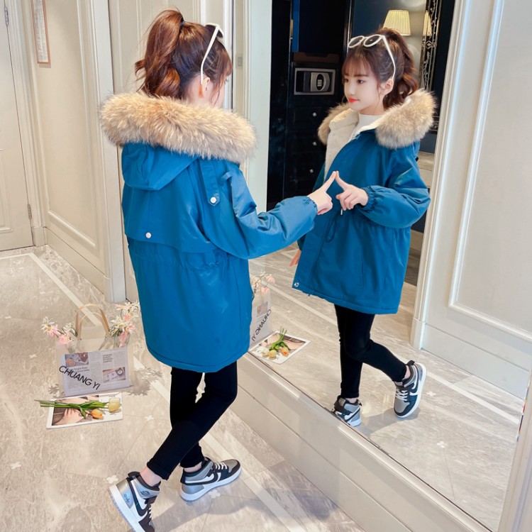 Girls' Fleece-Lined Padded Winter Coat, 2 Colors