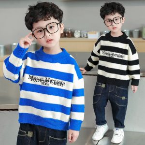 Boys' Knit Sweater with Stripe and Embroidery Detail