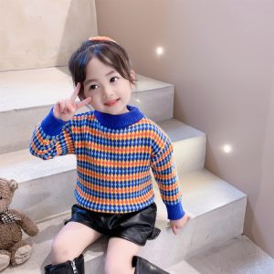 Kids' Blue Plaid Knit Sweater, Unisex, Fall/Winter
