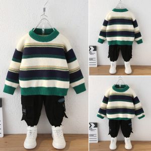 Boys' Contrast Stripe Knit Sweater, Fall/Winter
