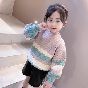 Kids' Thick Argyle Pattern Knit Sweater, Unisex Fit