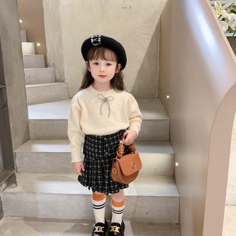 Kids' Rhinestone Puff-Sleeve Alpaca-Blend Sweater