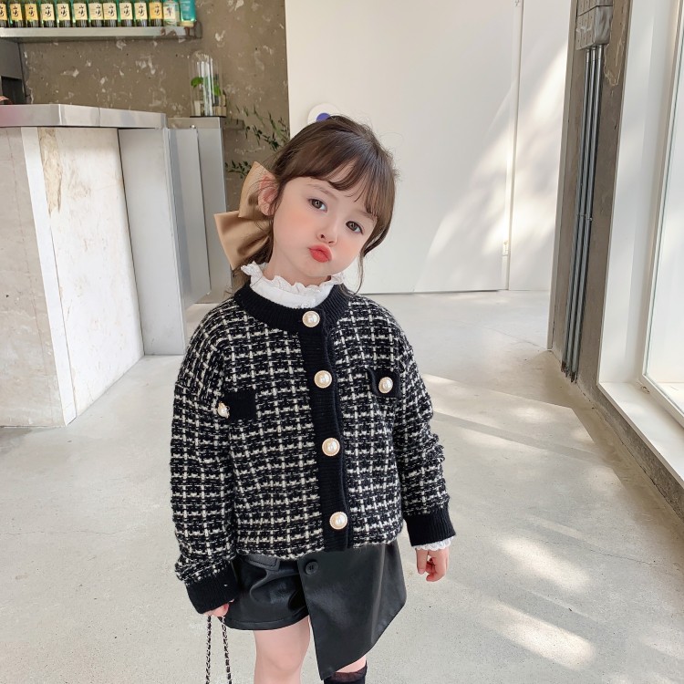 Kids' Pearl-Trim Boucle Knit Cardigan, Fall/Winter