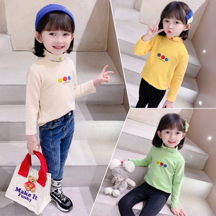 Girls' Turtleneck Base Layer Top with Smiley Print