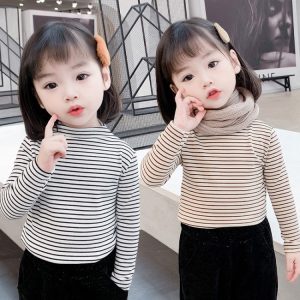 Girls' Thickened Striped Base Layer Top, 2 Colors