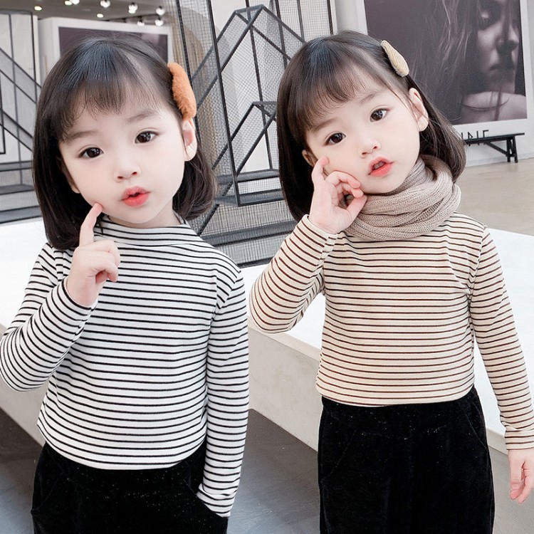 Girls' Thickened Striped Base Layer Top, 2 Colors